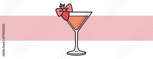 딸기 장식의 칵테일 잔, 달콤하고 상큼한 음료를 표현하는 벡터 일러스트