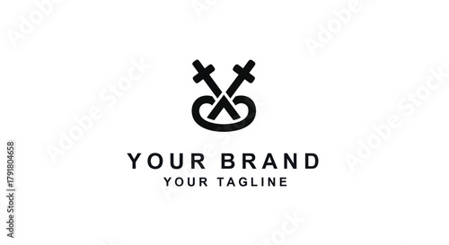 Elegant Monogram Logo Design with Crossed Keys and Abstract Symbol.