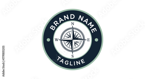 Nautical Compass Rose Emblem with Brand Name and Tagline in Circular Design.