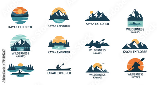 Collection of Kayak and Wilderness Themed Logo Designs.