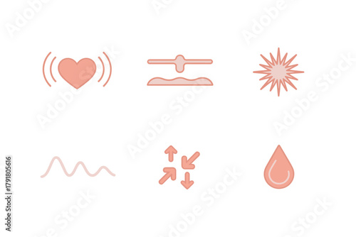 Flat vector icons for medical research, featuring heartbeat, star, sperm, representing health, testing, and fertility,
