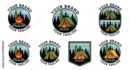 Camping Adventure Logos - Bonfire and Tent Designs for Outdoor Brands.