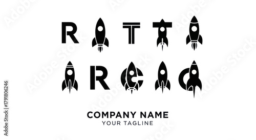 Creative rocket and alphabet letter logo design template collection.