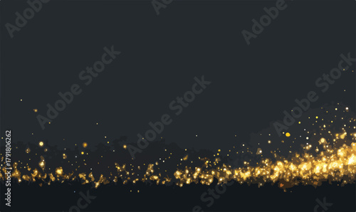 반짝이는 황금빛 입자가 어두운 배경 위에서 부드럽게 흩날리는 아름다운 추상적인 시각 효과