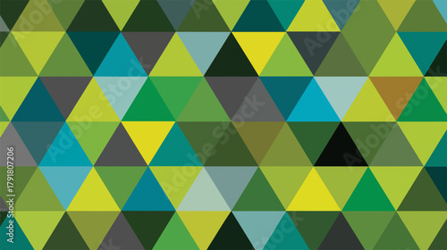 다양한 녹색, 파란색, 회색 삼각형 패턴의 추상적인 기하학적 배경