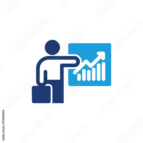Business Trainer with bar chart colored icon vector design good for web or mobile app