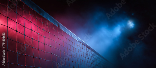 volleyball net with red and blue lighting versus concept