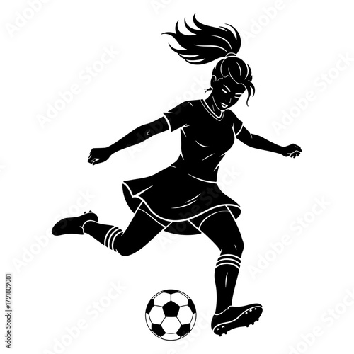 Soccer player kicking soccer ball