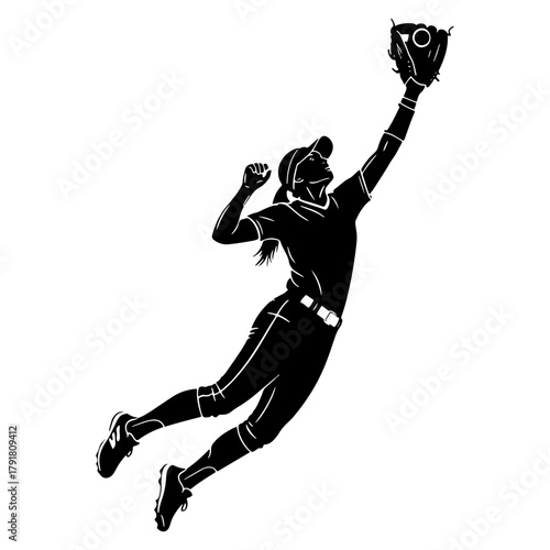 Softball player catching ball
