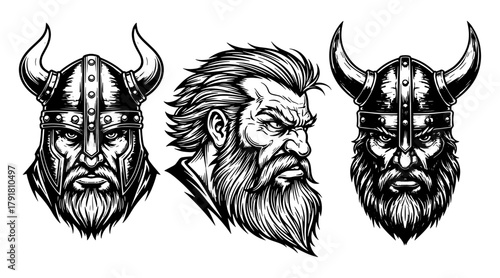 Viking head illustration set
