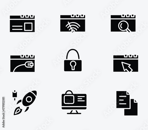Website Browsing Glyph Icons Set