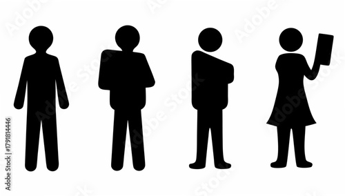 Diverse team of people silhouettes, illustrating collaboration, communication, and professional teamwork, perfect for presentations, infographics, and modern website design