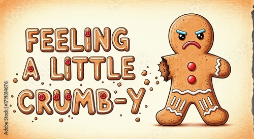 Funny Gingerbread Man Feeling a Little Crumb-y with a Bite Taken Out of His Arm