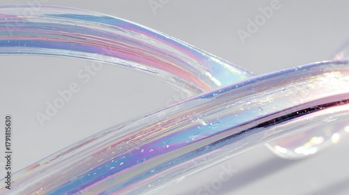 Fototapeta Naklejka Na Ścianę i Meble -  Abstract curved iridescent tubing structure reflecting holographic pink, purple and blue colors.