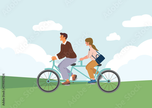 Couple Enjoying a Tandem Bike Ride Outdoors