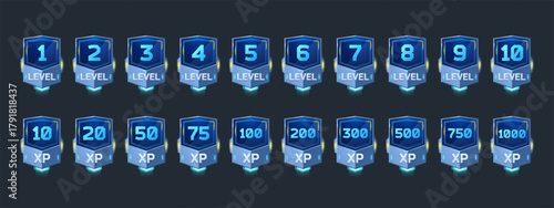 Badges with level number and xp for game