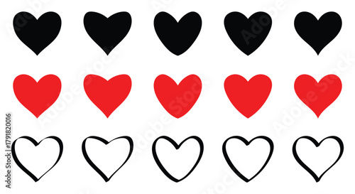 Heart icon set. Flat and outline styles. Versatile heart icons in multiple styles for creative design projects and digital content.