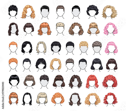 Women’s Hairstyles Collection – Beauty App Wig Styles, Female Haircuts, Fashion Looks, and Editable Salon Hair Elements for Web Applications and Digital Makeover Tools