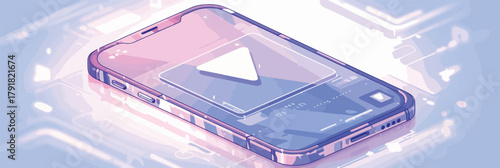 미래 지향적인 스마트폰 인터페이스의 추상적인 3D 렌더링으로, 디지털 기술과 연결성을 시각적으로 표현합니다.