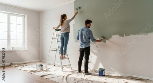 Home Sweet Home Couple Painting Apartment with green paint DIY project.
