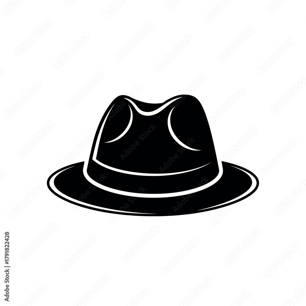 Fototapeta premium Black Fedora Hat Silhouette Illustration.