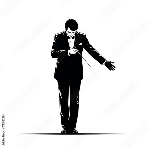 Elegant Man in Tuxedo with Bow Tie and Cane.