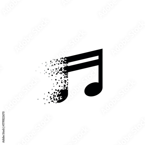 Musical note disintegration concept illustration.