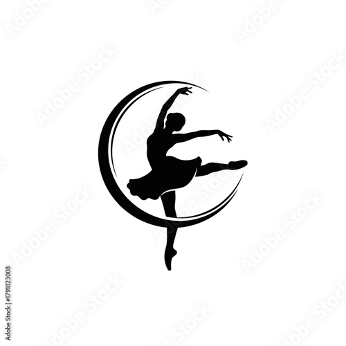 Graceful Ballerina Silhouette in a Delicate Pose Against a Mystical Full Moon Background