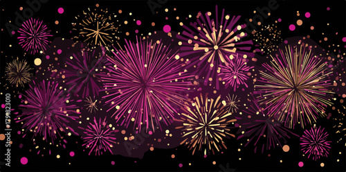 화려한 불꽃놀이가 밤하늘을 수놓으며 축제 분위기를 연출하는 아름다운 벡터 이미지입니다