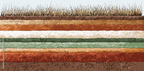 다양한 층으로 구성된 흙 단면의 예술적 표현으로 자연의 깊이를 보여줍니다