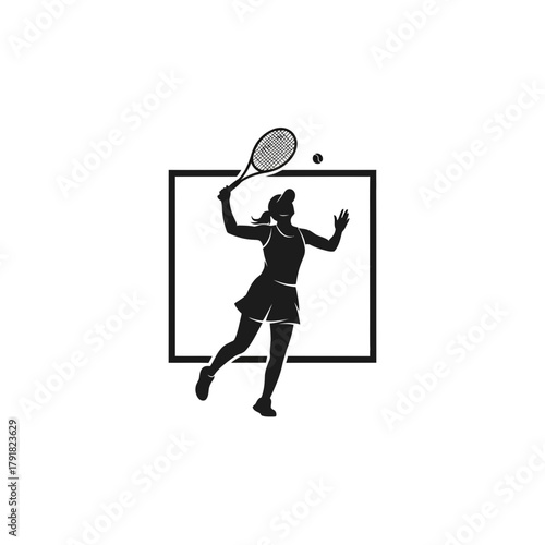 Dynamic Female Tennis Player Silhouette Swinging Racket at Ball Action Shot