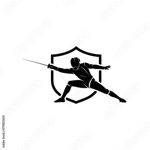 Fencing Champion Athlete Silhouette Logo Design Concept Symbolizing Precision and Dueling
