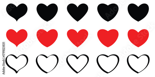 Heart vector icons. Set of love symbols isolated. Free vector valentine heart icon pack. Heart icon, romance icon illustration, red heart icon