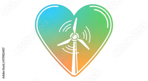 Wind turbine in heart shape, symbol of green energy, renewable energy, and environmental protection concept
