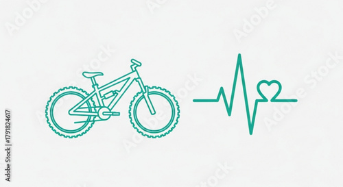 A mountain bike with a heartbeat line ending in a heart