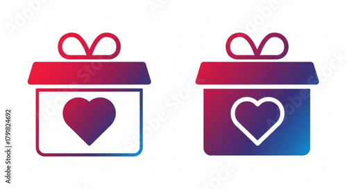 Two gradient gift boxes with heart shape, representing love, generosity, and celebration, ideal for expressing affection and marking special events