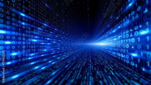 Wallpaper Mural Dynamic binary data stream in blue hues, representing digital technology and information flow Torontodigital.ca