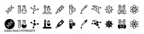 Laboratory icon set. Science and Chemistry symbol. Vector illustration.
