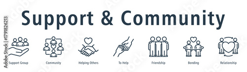 Support & Community web banner icon vector illustration concept with icon of support group, community, to help, friendship, bonding, relationship, and helping others.