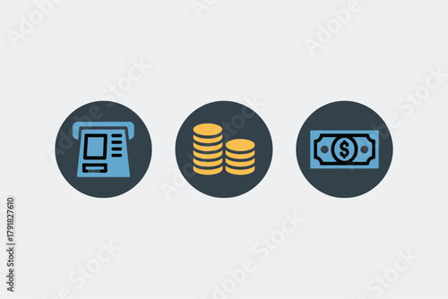 Set of money and finance icons vector glyph design elements for banking and investment isolated on white background