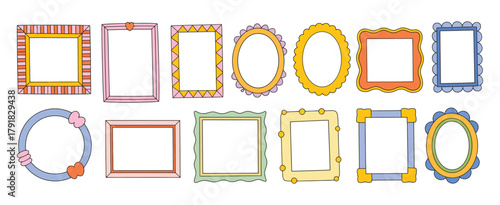 Doodle Photo Frame Vector Set – Hand-Drawn Vintage Borders, Cute Sketch Scrapbook Frames, Retro Square and Circle Picture Outlines, and Kids’ Style Line Decorations