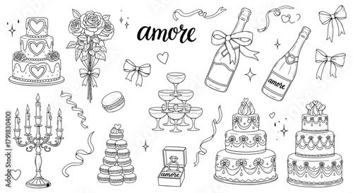 Doodle wedding elements set