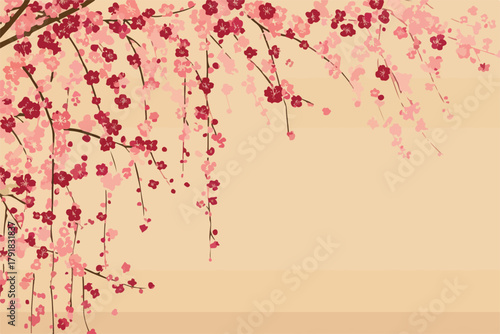 봄날의 벚꽃 가지가 부드럽게 늘어져 흩날리는 아름다운 일러스트 배경