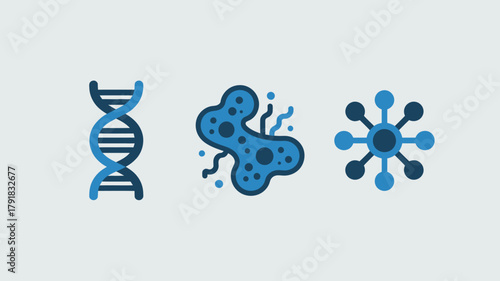 Set of minimalist science icons flat vector design elements for biology chemistry and genetics isolated on white background