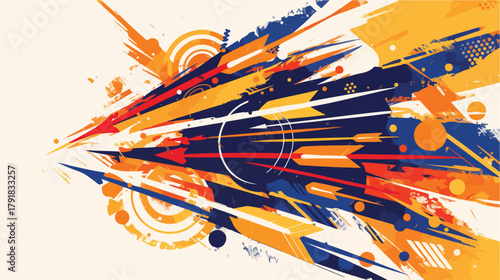 역동적인 화살표와 기하학적 요소가 어우러진 추상적인 배경 디자인으로, 미래 지향적인 느낌을 전달합니다.