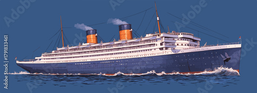 푸른 바다 위를 항해하는 거대한 여객선, 웅장한 모습으로 시선을 사로잡습니다.