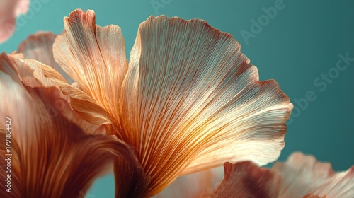 Delicate macro close-up of translucent orange flower petal structure and fibrous texture