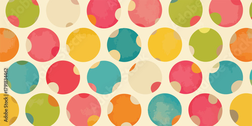 다채로운 색상의 물방울 패턴이 반복되는 귀엽고 아기자기한 배경 디자인