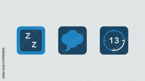 Set of minimalist sleep cloud and timer icons simple flat vector design elements for web and mobile apps isolated on white background