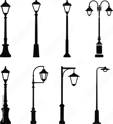 Street Lamp Silhouette Icon Set  Urban Lighting and Outdoor Lamp SymbolsStreet Lamp Silhouette Icon Set  Urban Lighting and Outdoor Lamp Symbols